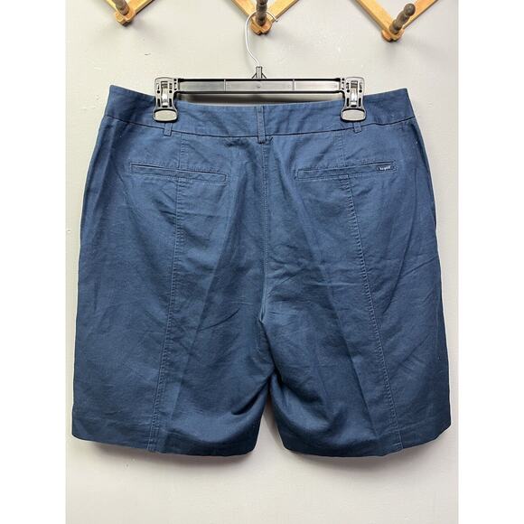 Liz Golf Shorts Size 14 Linen Mom Audra High Rise Waist Modest Flat Front Blue - Picture 2 of 7